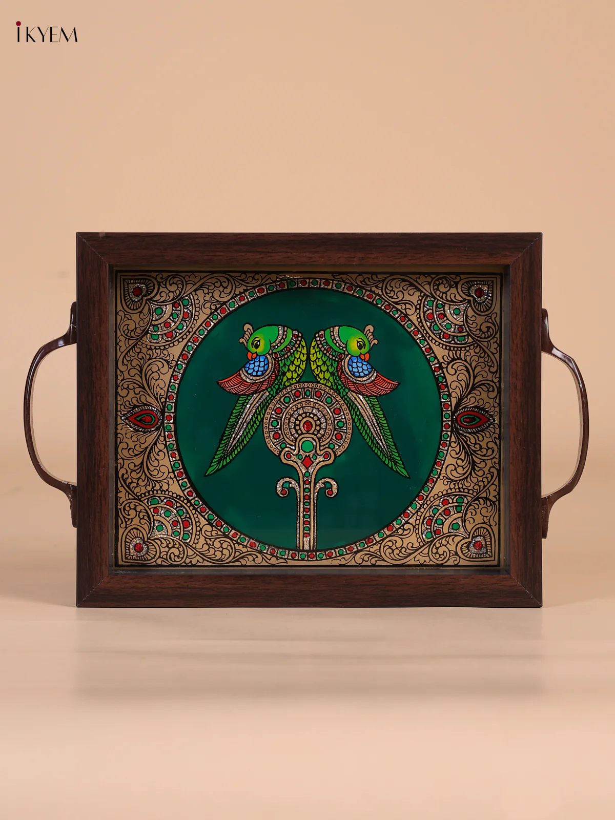 Reverse Glass Painted Tray (9x7) - Parrot - Green-KEE05007 - Image 2