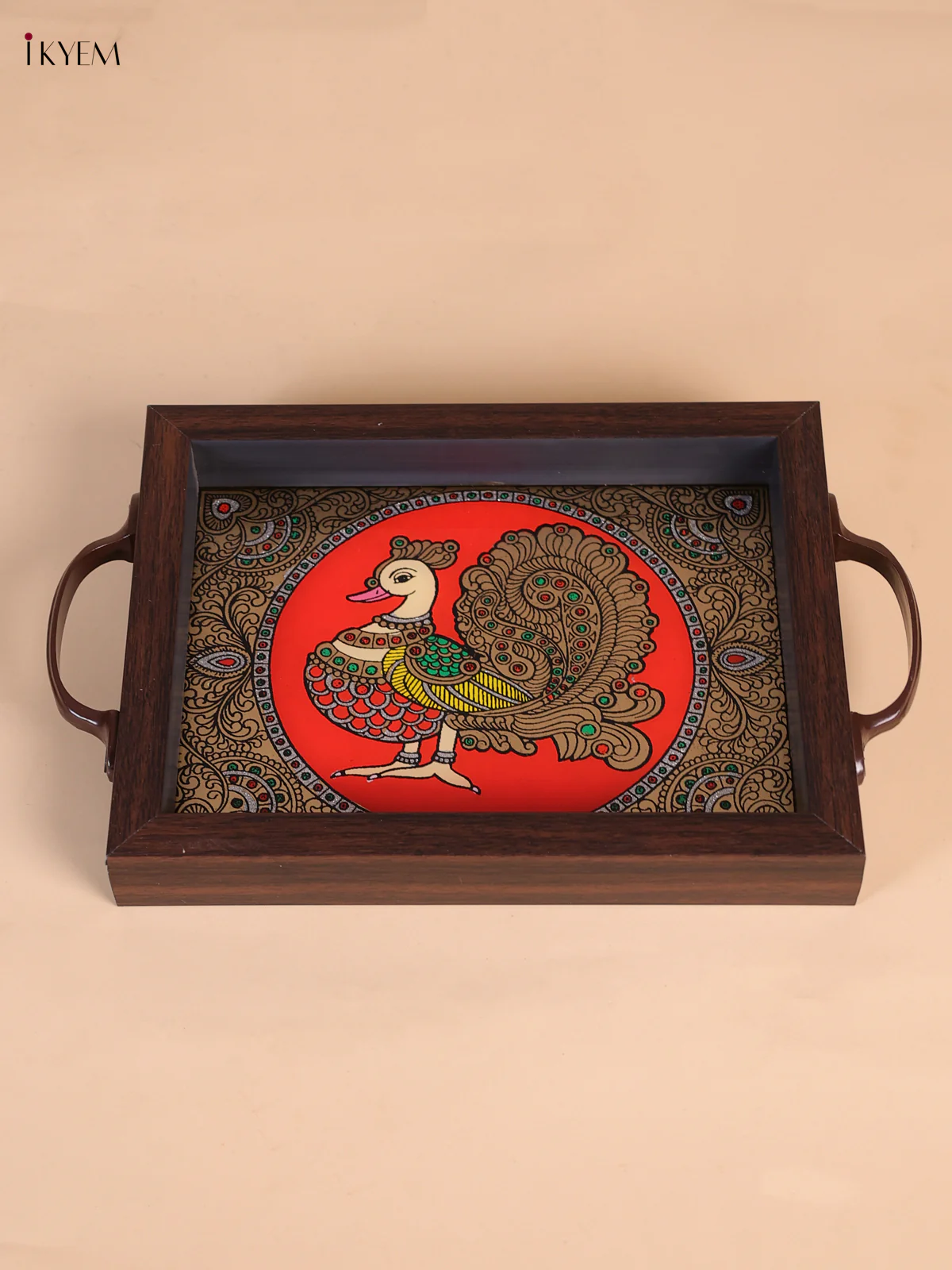 Reverse Glass Painted Tray (9x7) - Annapakshi - Orange&Red-KEE05012