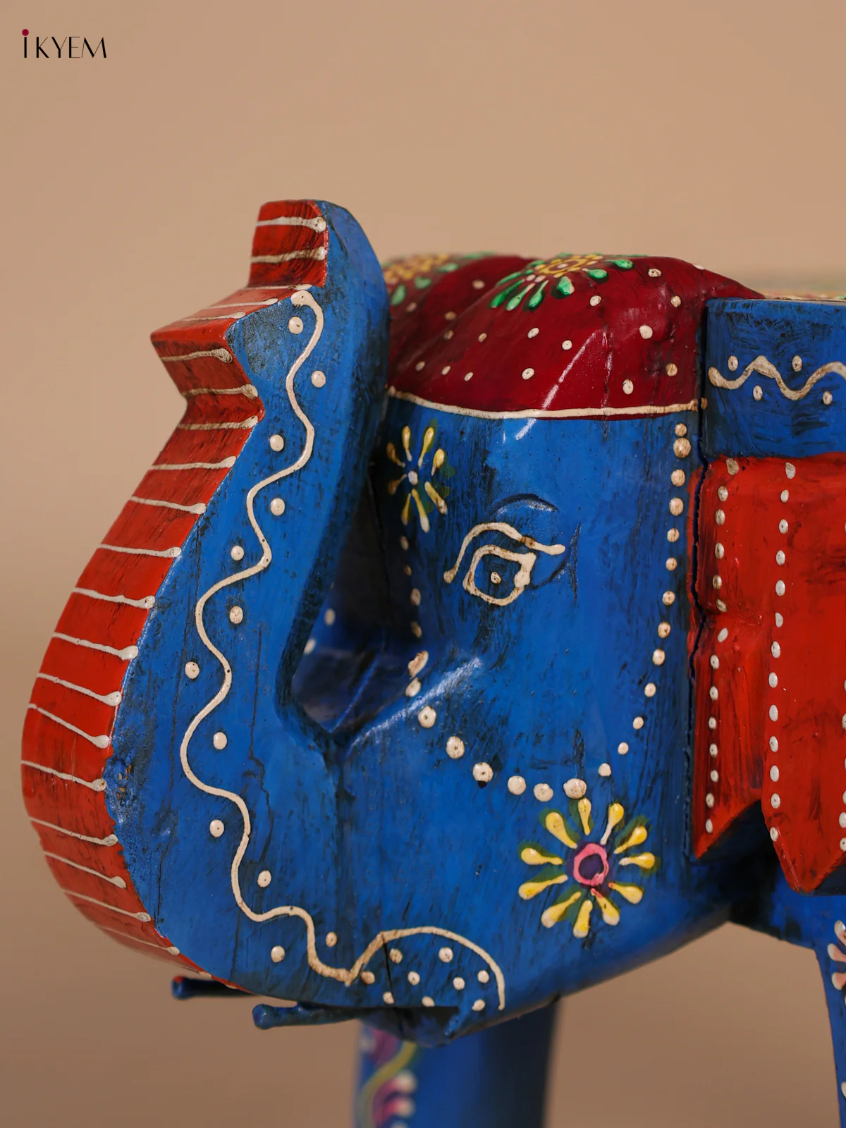 Hand-Painted Wooden Elephant Stool - Blue - 8 Inches-KEE07006 - Image 2
