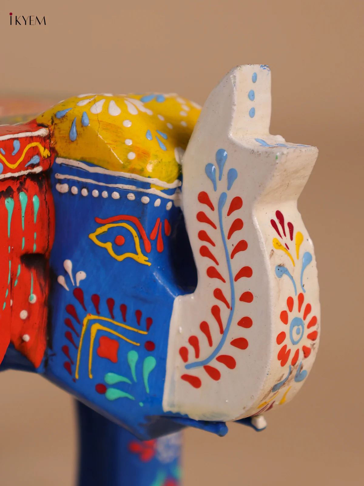 Wooden Hand-Painted Elephant Stool - Blue - 4 Inches-KEE07007 - Image 2