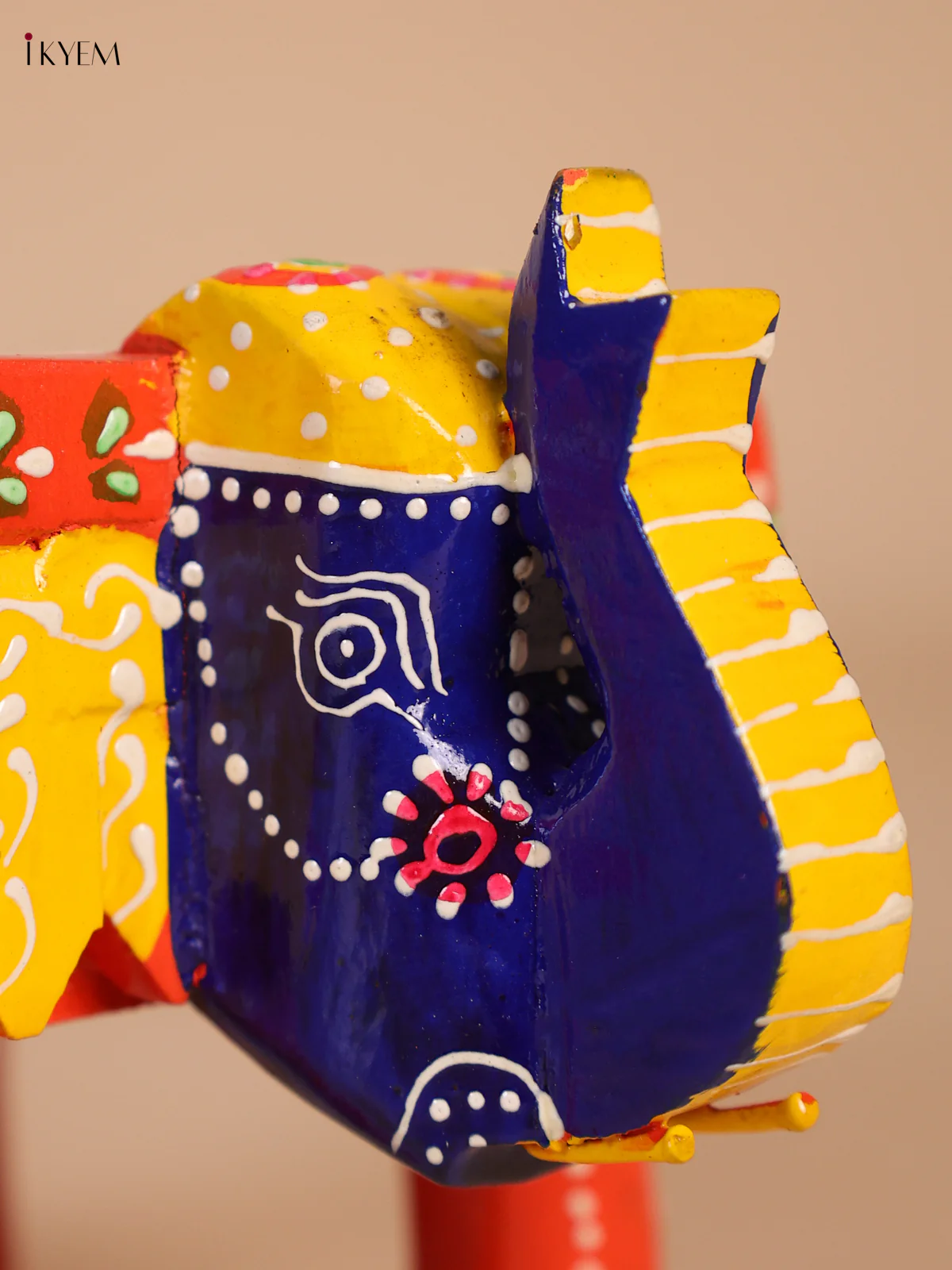 Wooden Hand-Painted Elephant Stool - Orange - 4 Inches-KEE07009 - Image 2