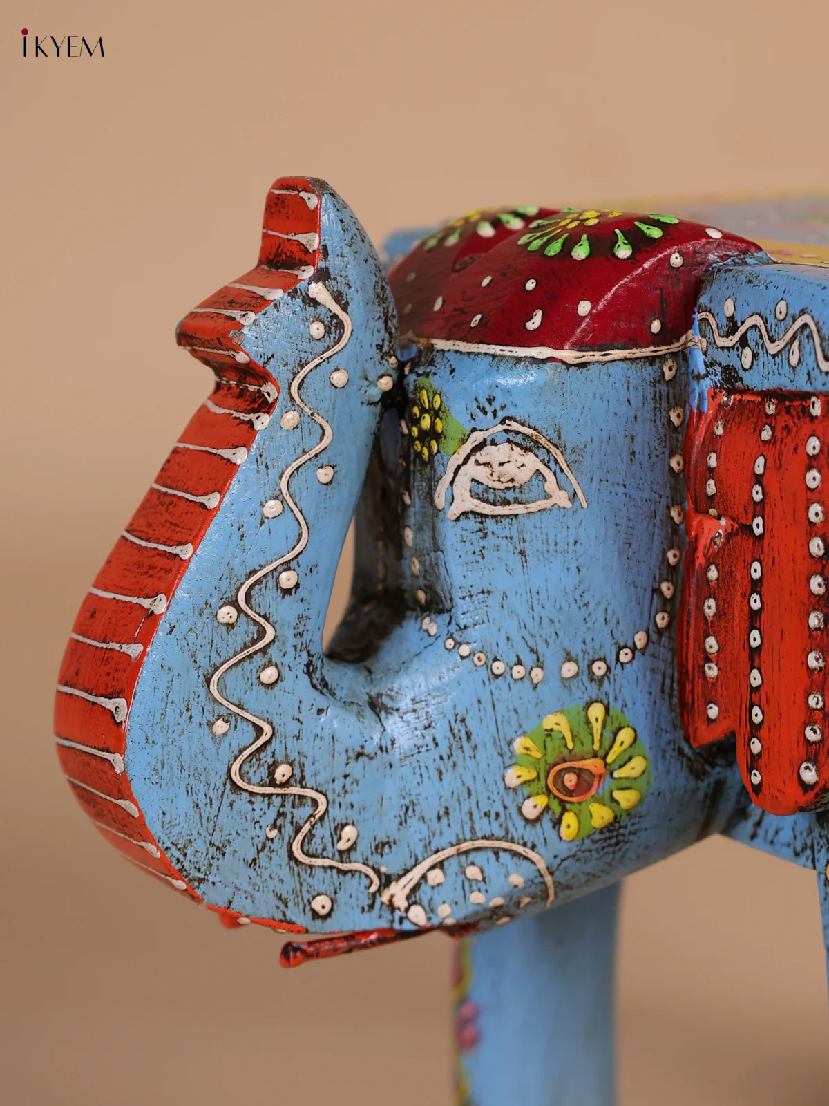 Hand-Painted Wooden Elephant Stool - Sky Blue - 8 Inches-KEE07013 - Image 2