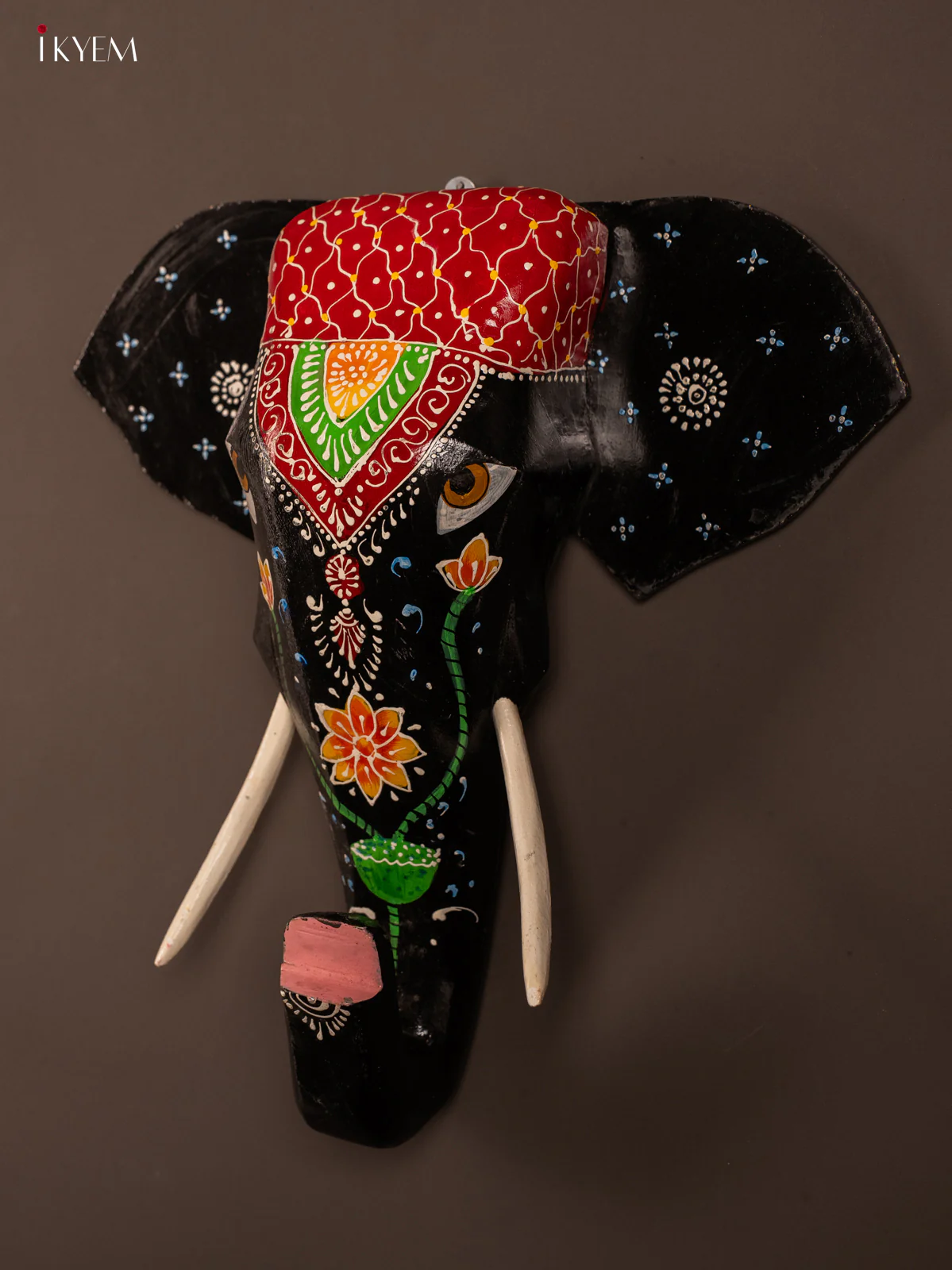 wooden hand painted elephant Head - Black - Image 3