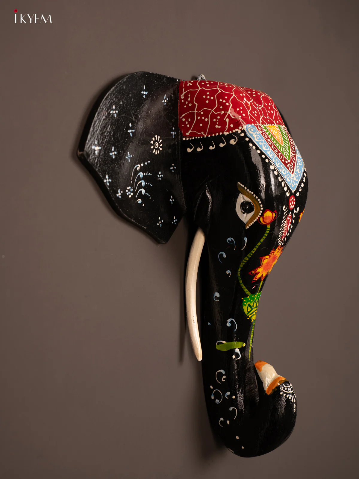 wooden hand painted elephant Head - Black - KF03145 - Image 2