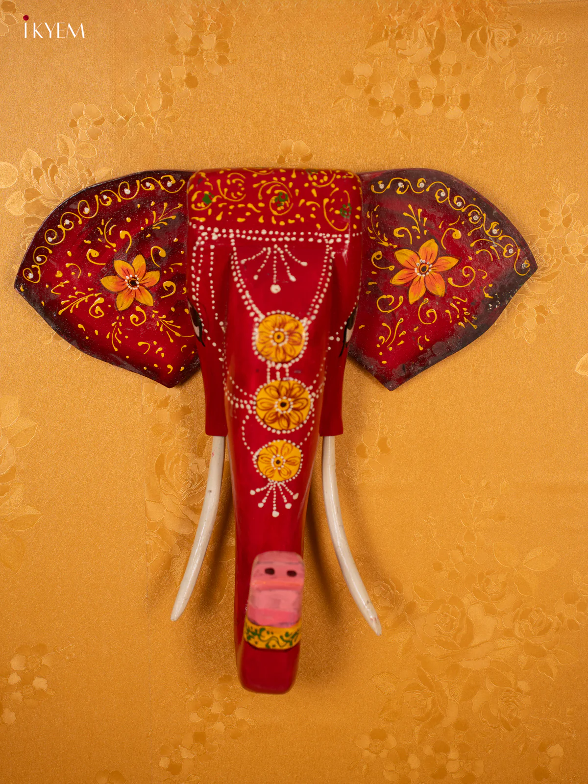 Wooden Hand Painted Elephant Head Red - KF03148