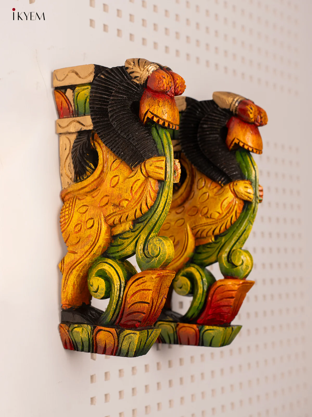 Wooden Hand Painted Carved Yali - Wall Bracket - Set of 2 - KF03156 - Image 2