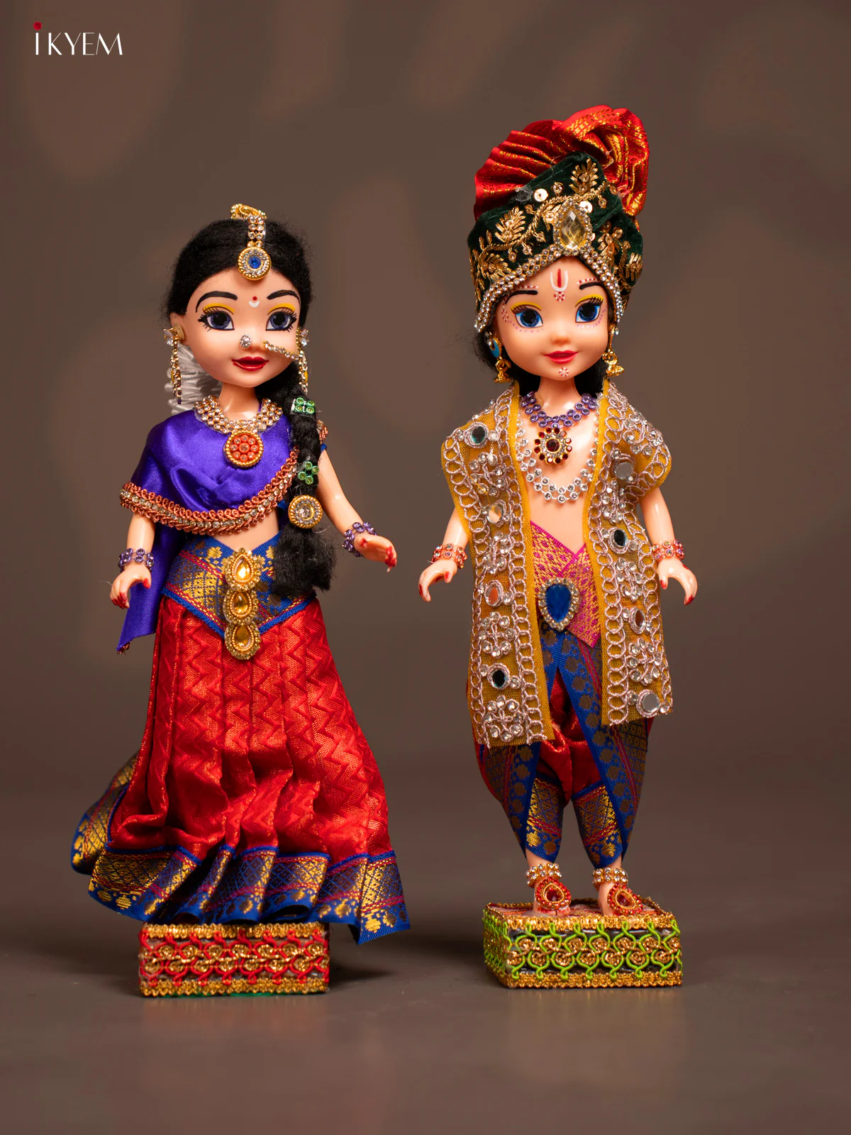 Radha Krishna Couple - Golu Display Doll - Blue & Maroon - KF04119