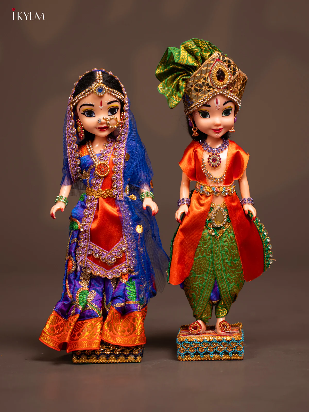 Radha Krishna Couple - Golu Display Doll - Orange & Blue - KF04120
