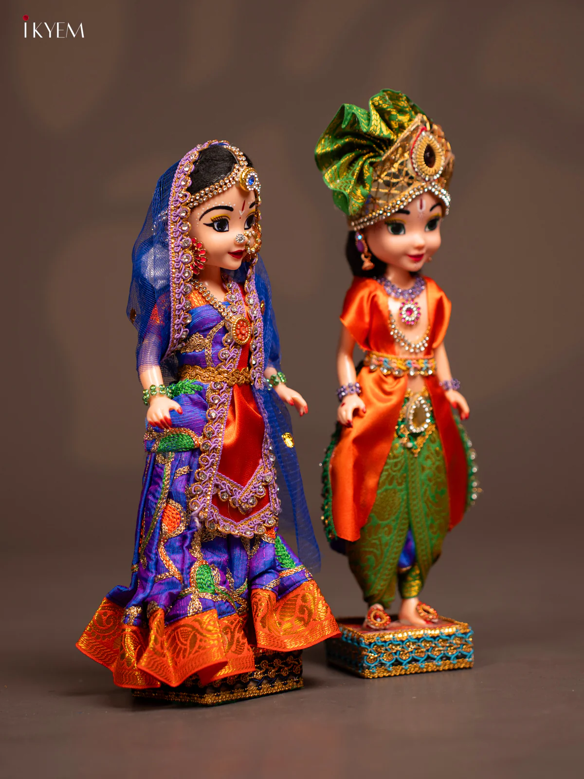 Radha Krishna Couple - Golu Display Doll - Orange & Blue - KF04120 - Image 2