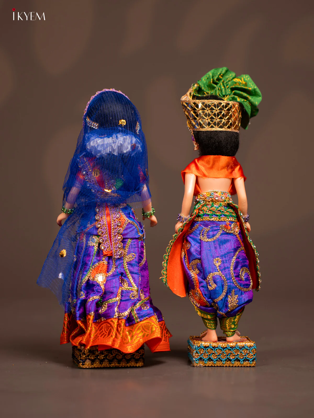 Radha Krishna Couple - Golu Display Doll - Orange & Blue - KF04120 - Image 3