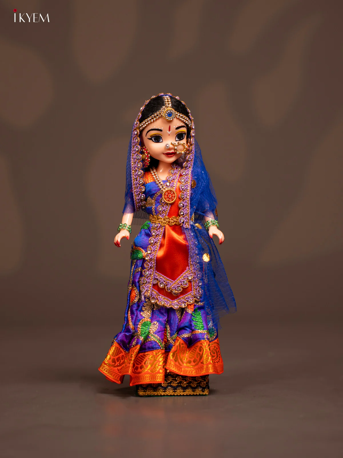 Radha Krishna Couple - Golu Display Doll - Orange & Blue - KF04120 - Image 4