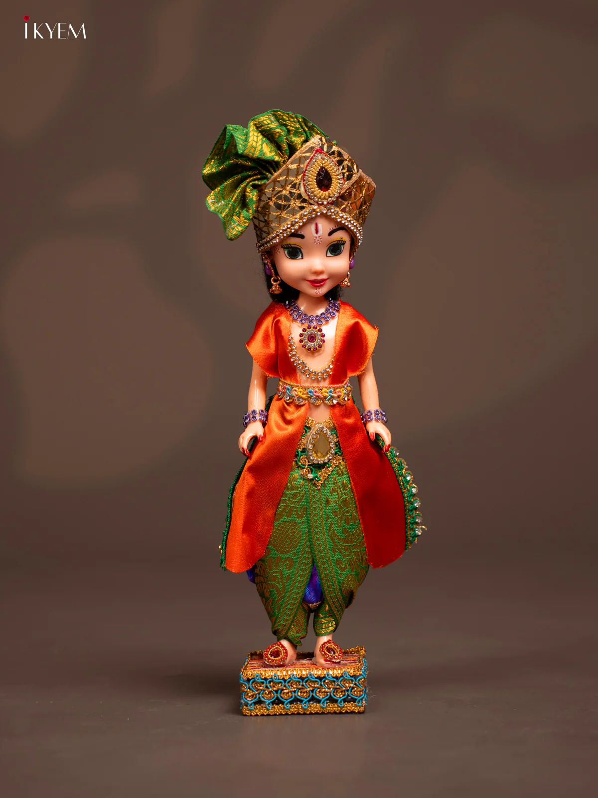 Radha Krishna Couple - Golu Display Doll - Orange & Blue - KF04120 - Image 5