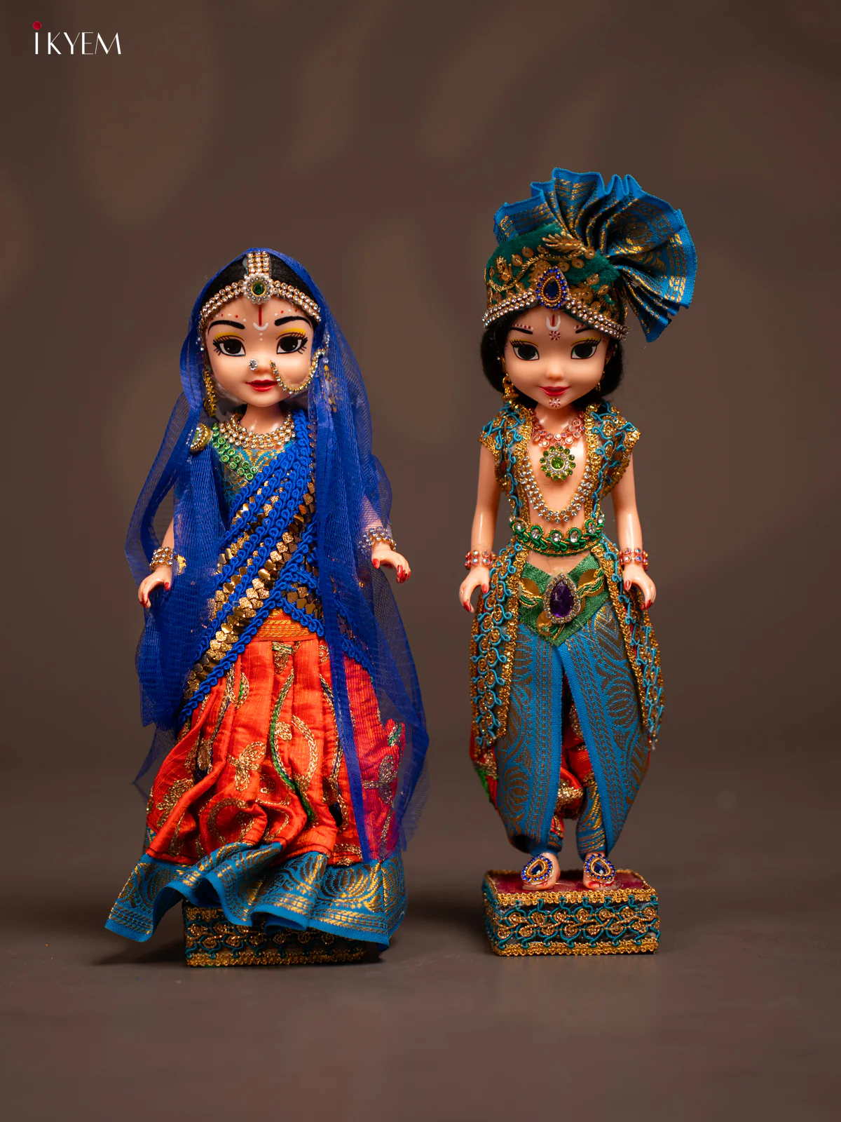 Radha Krishna Couple - Golu Display Doll - Orange & Blue - KF04122