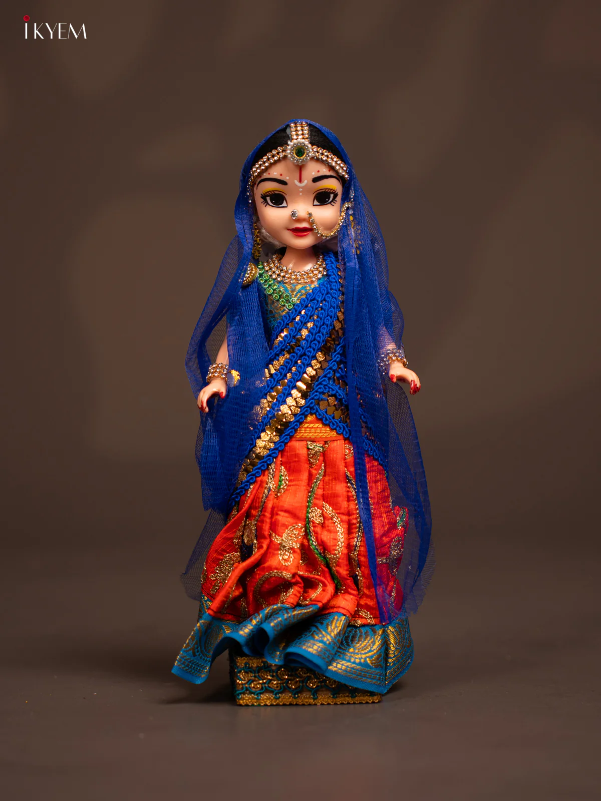 Radha Krishna Couple - Golu Display Doll - Orange & Blue - KF04122 - Image 4