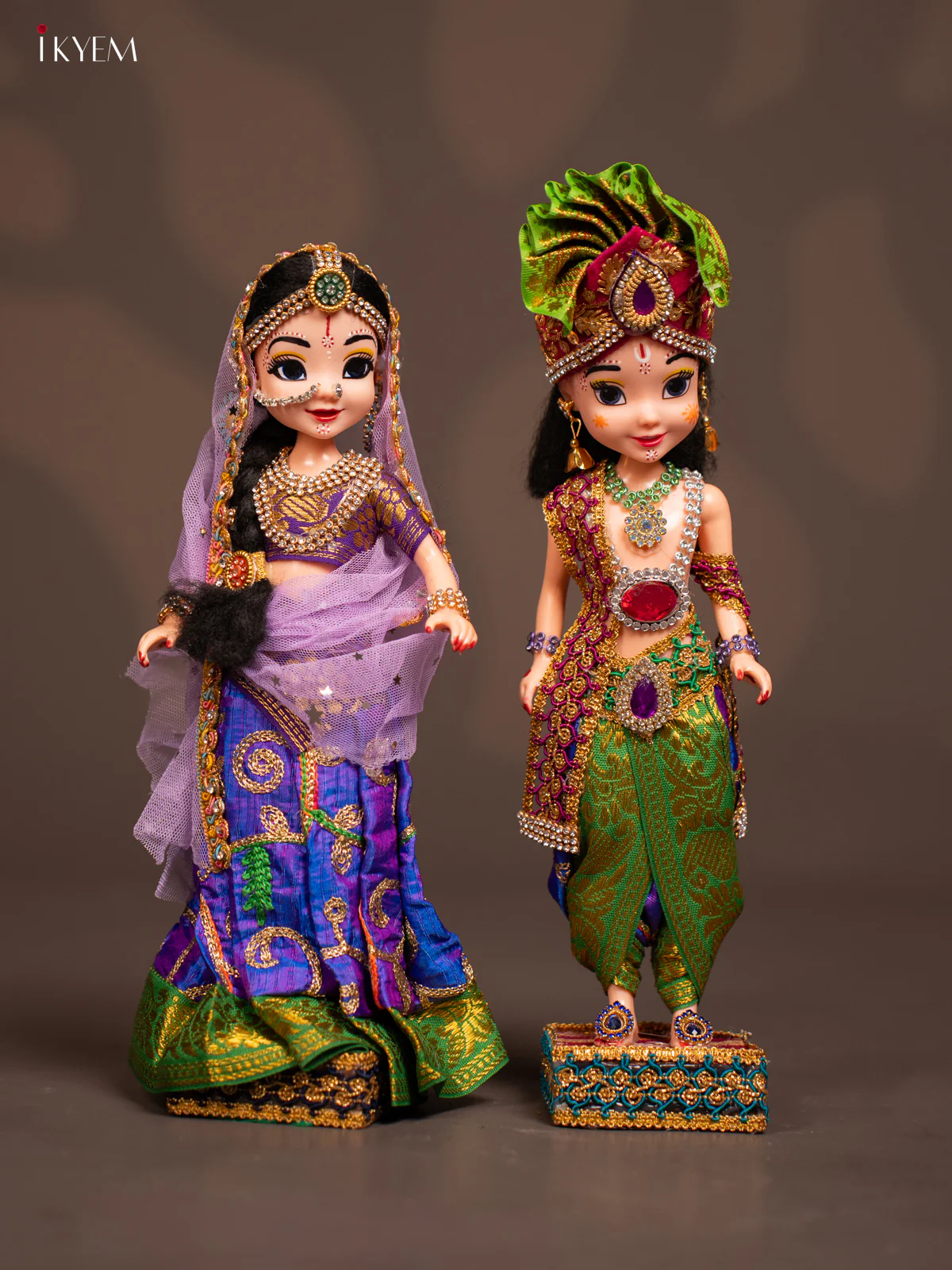 Radha Krishna Couple - Golu Display Doll - Purple & Green - KF04123