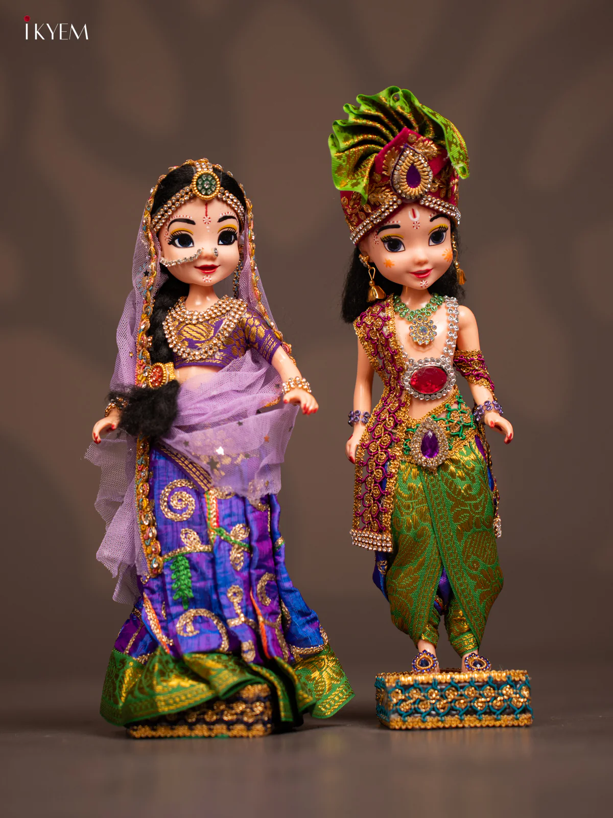 Radha Krishna Couple - Golu Display Doll - Purple & Green - KF04123 - Image 2