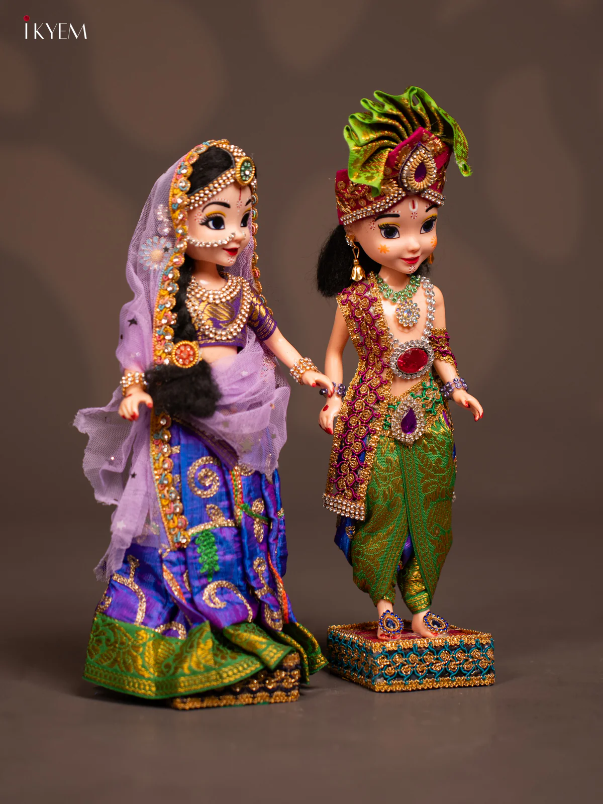 Radha Krishna Couple - Golu Display Doll - Purple & Green - KF04123 - Image 3