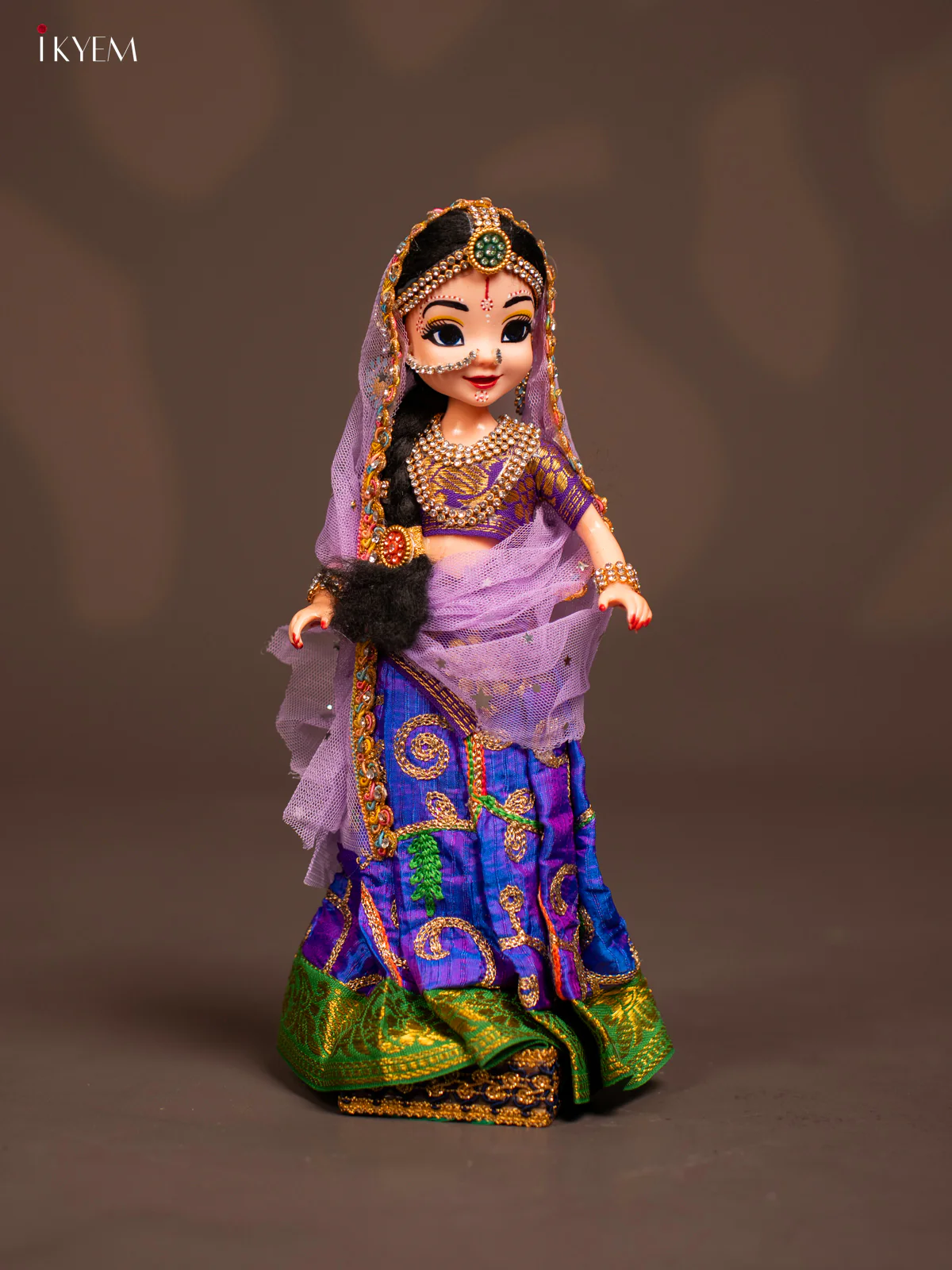 Radha Krishna Couple - Golu Display Doll - Purple & Green - KF04123 - Image 5