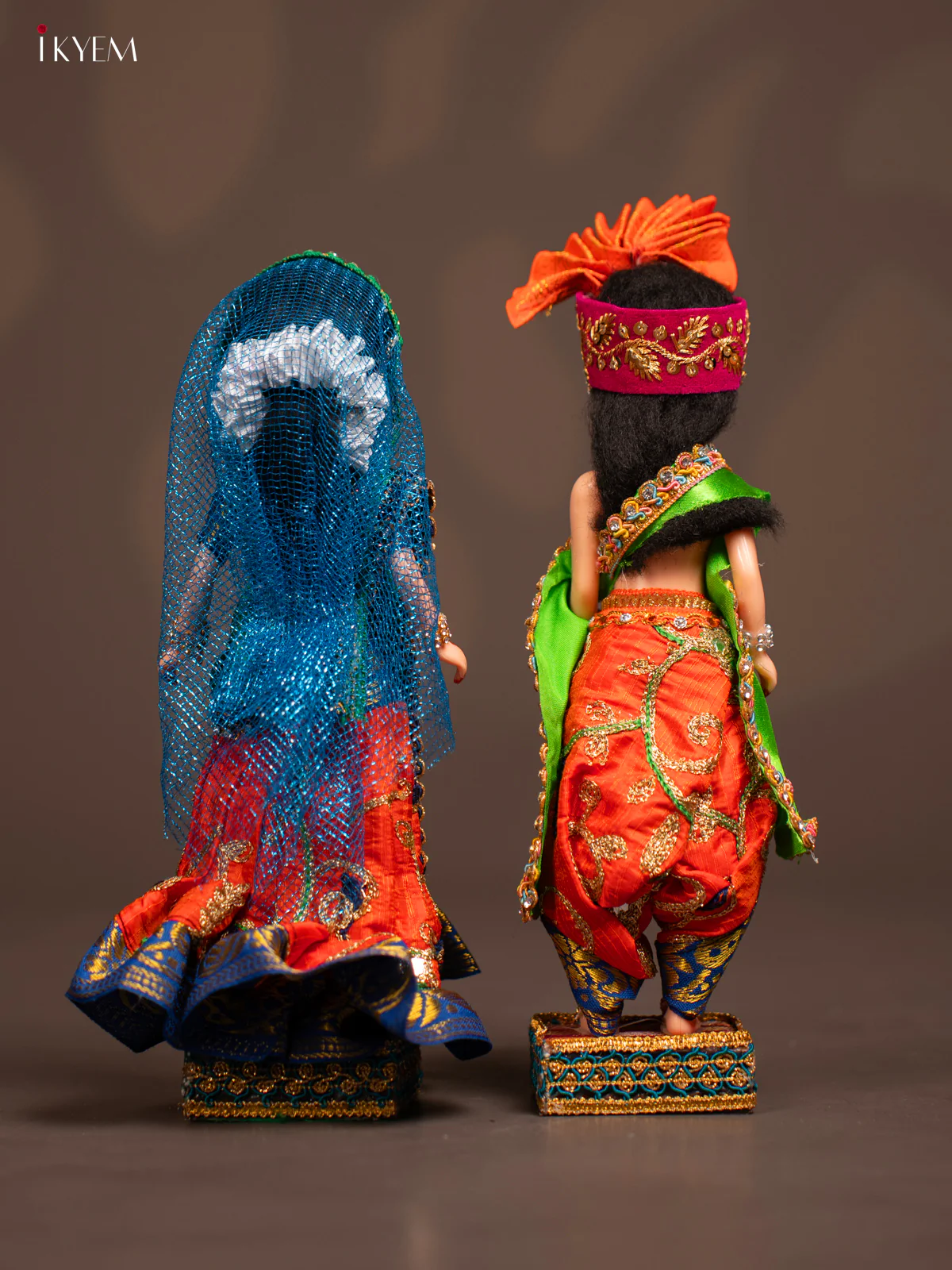Radha Krishna Couple - Golu Display Doll - Green & orange - KF04126 - Image 3