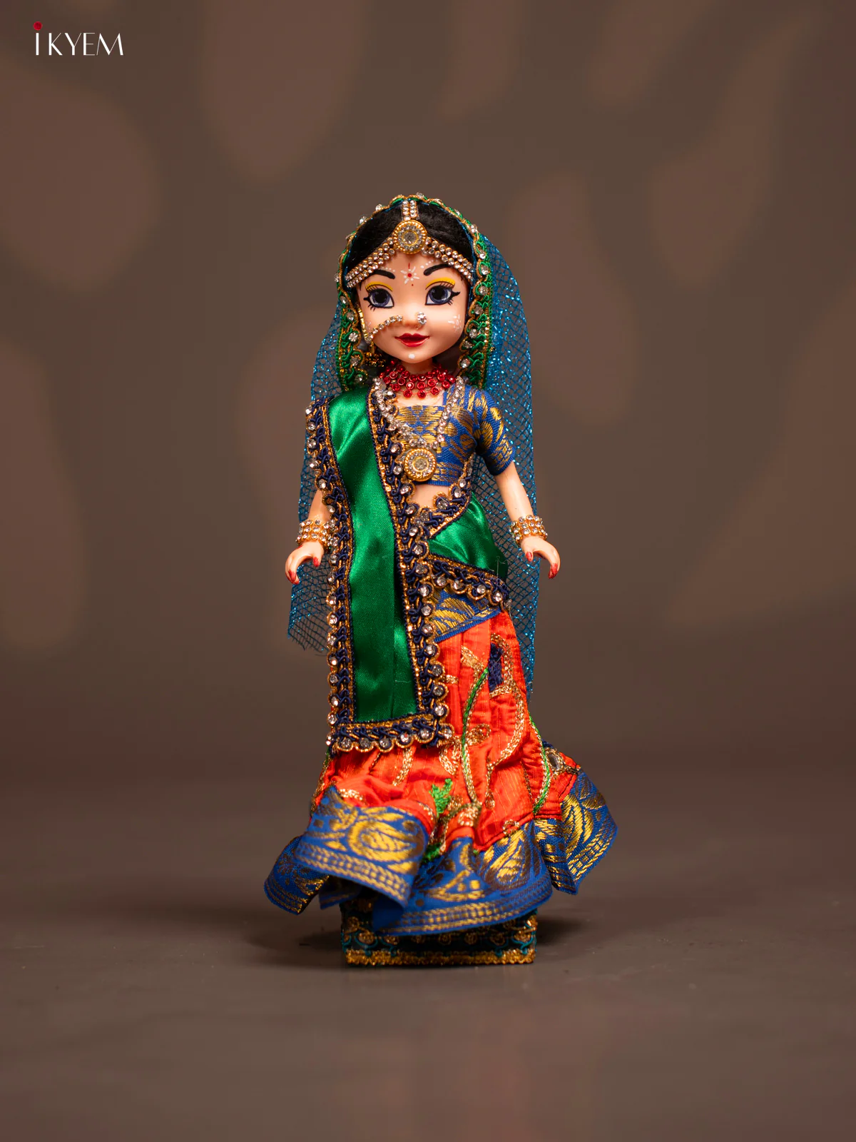 Radha Krishna Couple - Golu Display Doll - Green & orange - KF04126 - Image 4