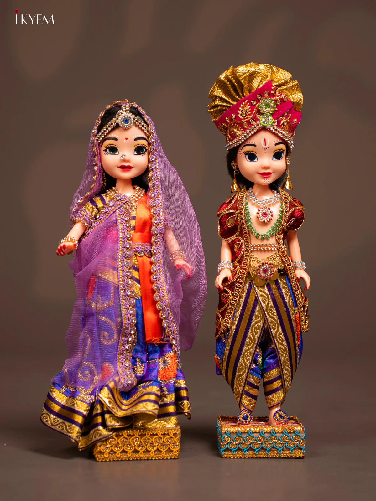 Radha Krishna Couple - Golu Display Doll - Red & Violet - KF04128