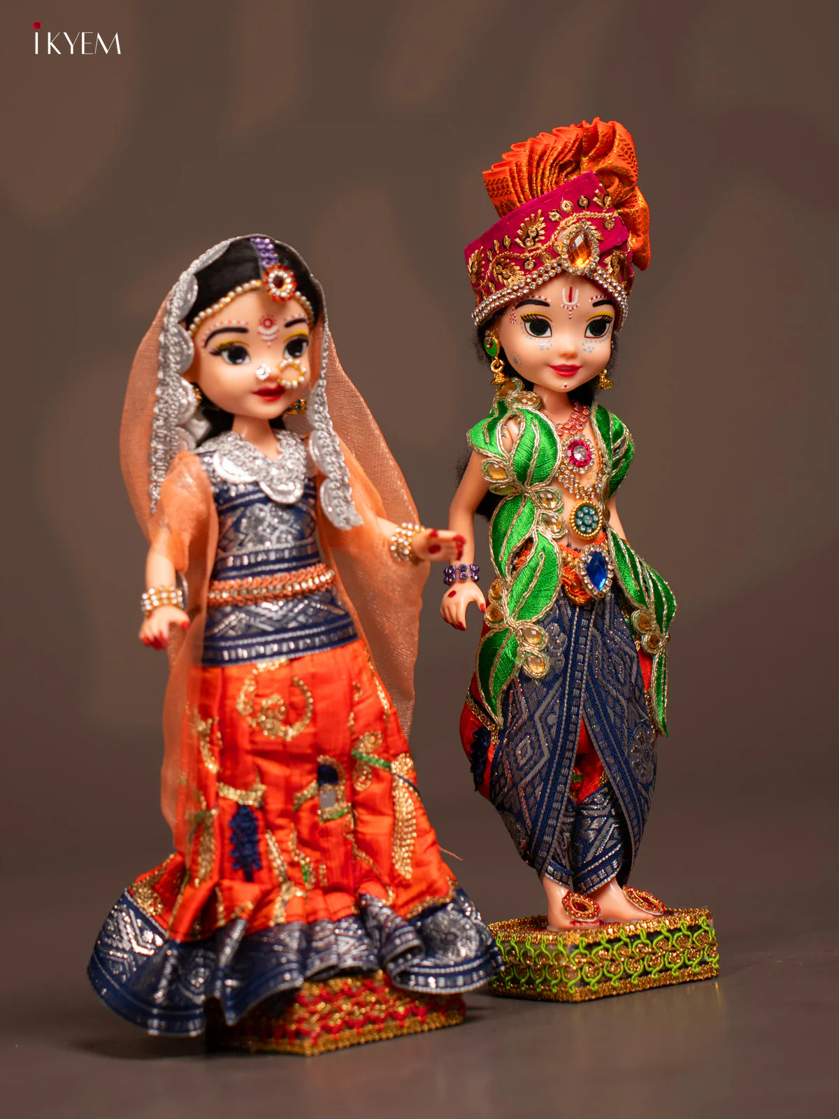 Radha Krishna Couple - Golu Display Doll - Blue & orange - KF04129 - Image 2