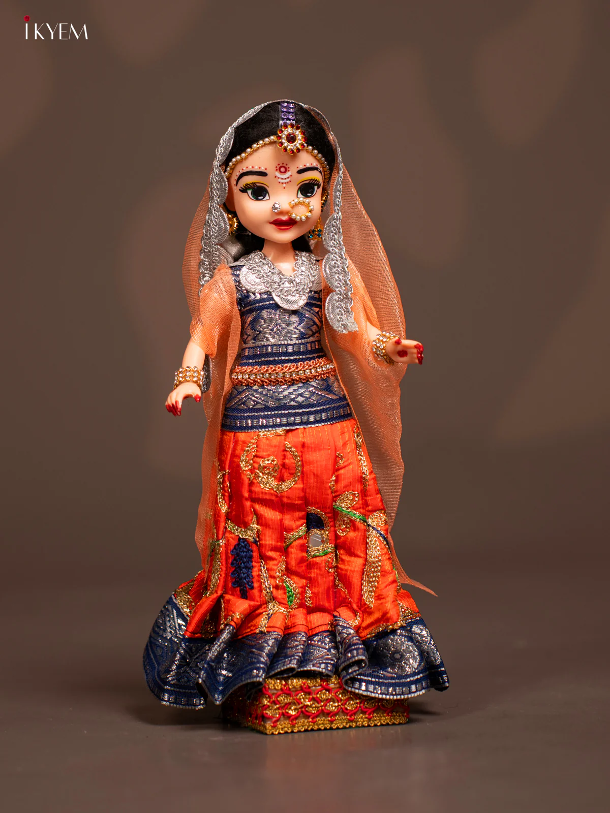 Radha Krishna Couple - Golu Display Doll - Blue & orange - KF04129 - Image 4