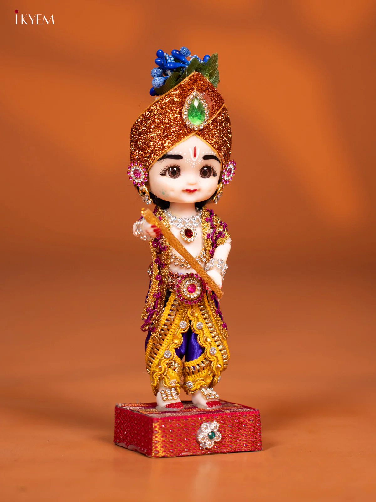 Baby Krishna with Flute - Golu Display Doll - Purple & Yellow - KF04142 - Image 2
