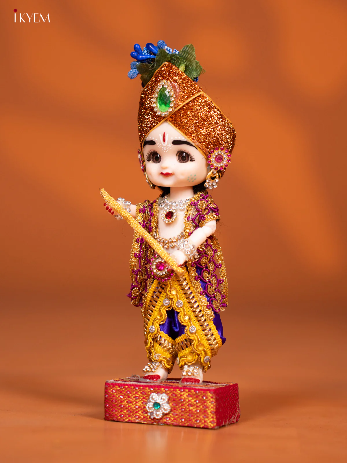Baby Krishna with Flute - Golu Display Doll - Purple & Yellow - KF04142 - Image 3