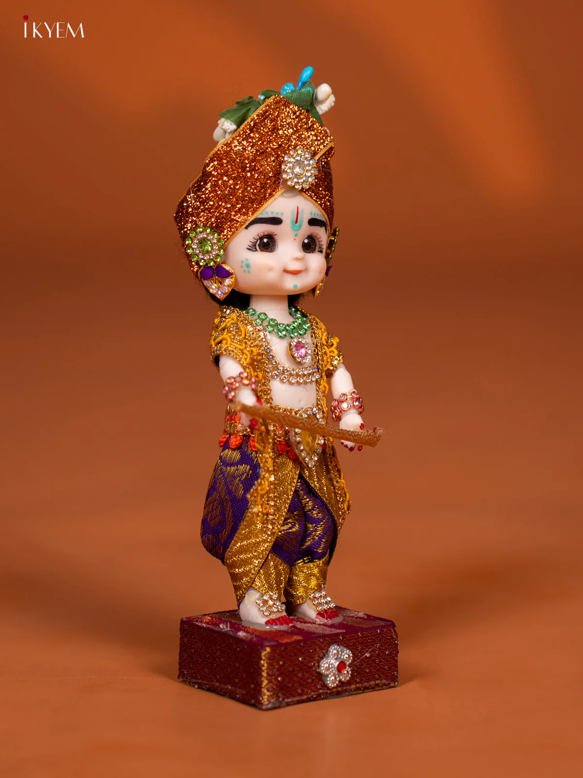 Baby Krishna with Flute - Golu Display Doll - Purple & Yellow - KF04143 - Image 3