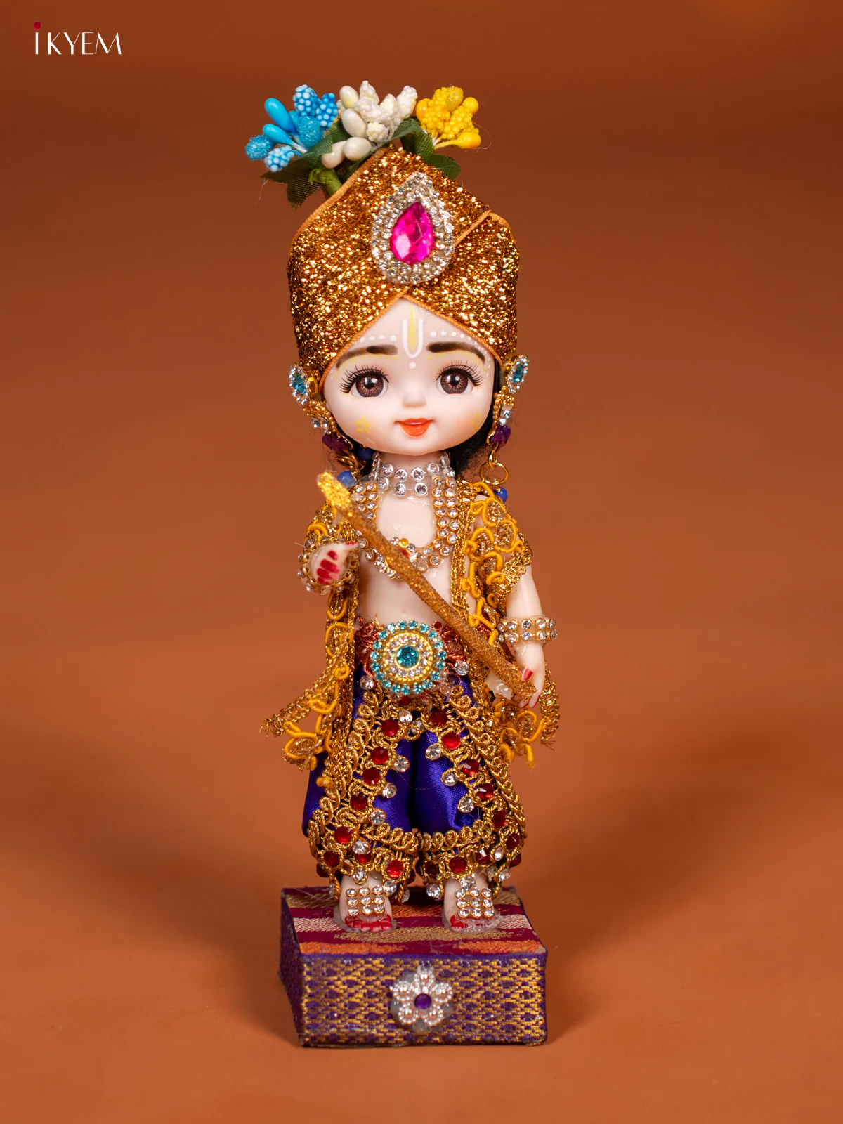 Baby Krishna with Flute - Golu Display Doll - Violet & Orange - KF04145