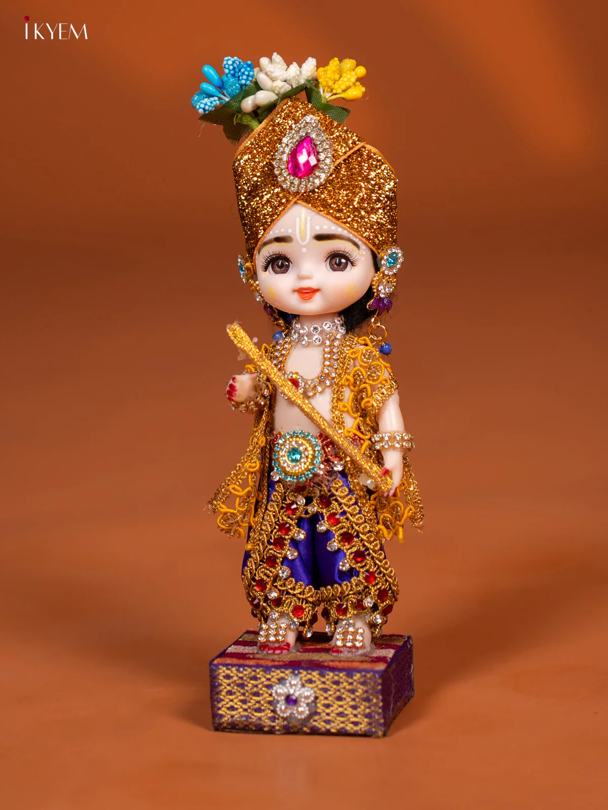 Baby Krishna with Flute - Golu Display Doll - Violet & Orange - KF04145 - Image 2