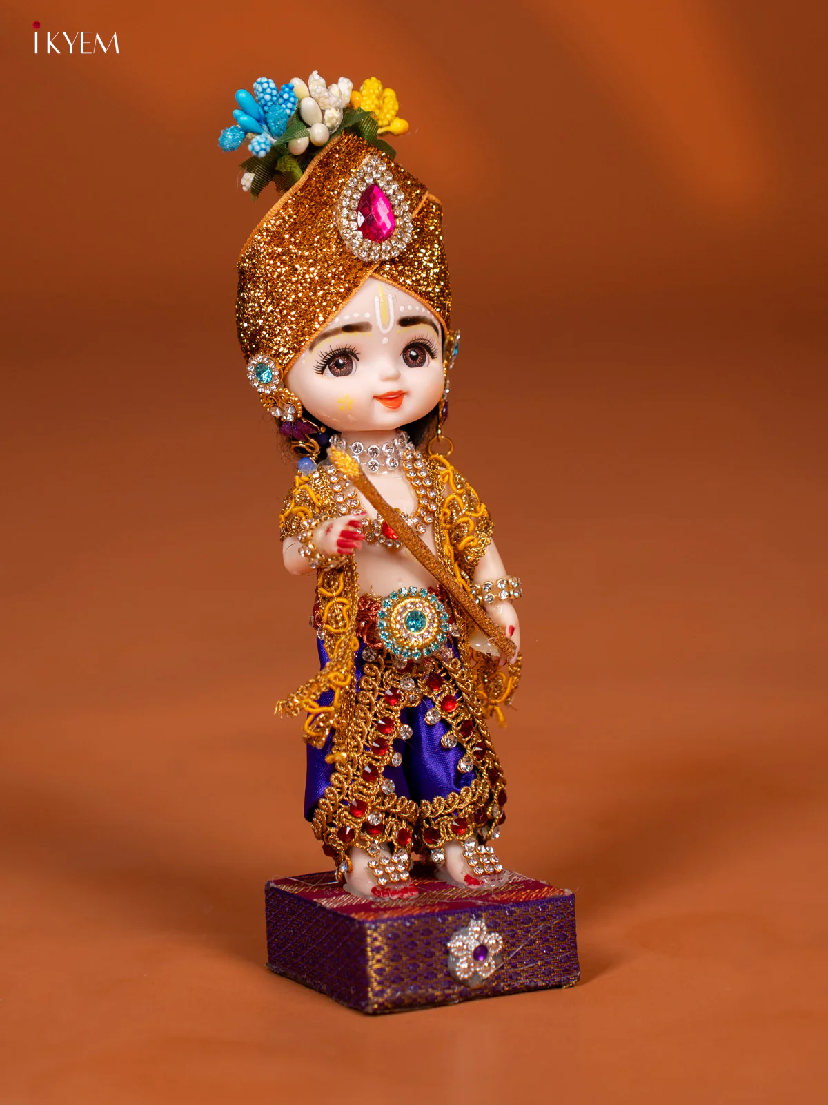 Baby Krishna with Flute - Golu Display Doll - Violet & Orange - KF04145 - Image 3