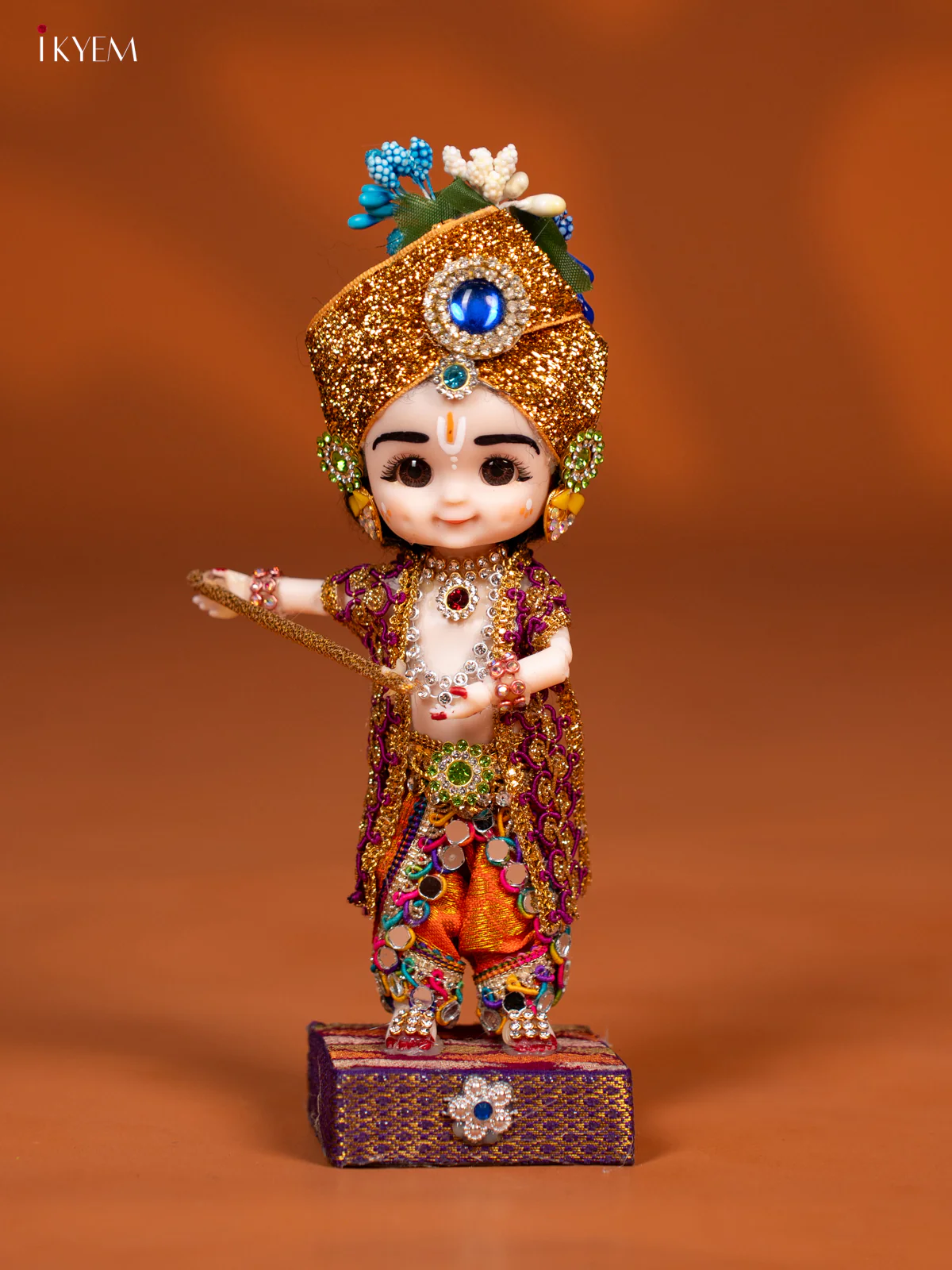 Baby Krishna with Flute - Golu Display Doll - Violet & Orange - KF04147