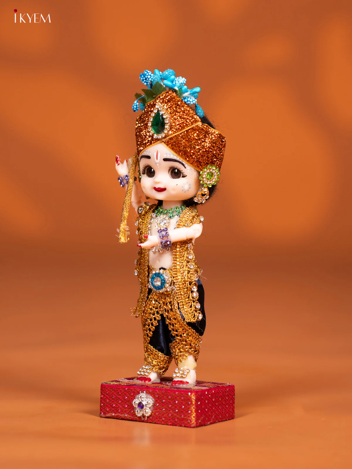 Baby Krishna with Flute - Golu Display Doll - Navy Blue & Gold - KF04150 - Image 2