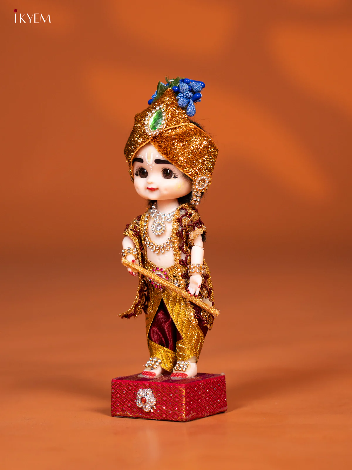 Baby Krishna with Flute - Golu Display Doll - Maroon & Gold - KF04152 - Image 2