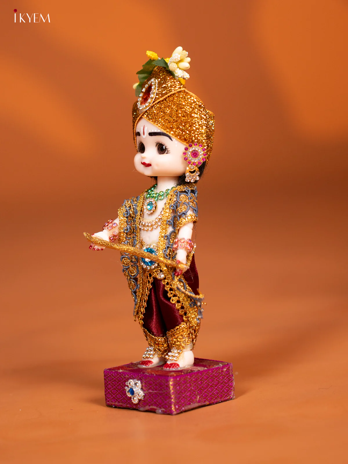 Baby Krishna with Flute - Golu Display Doll - Maroon & Green - KF04153 - Image 3