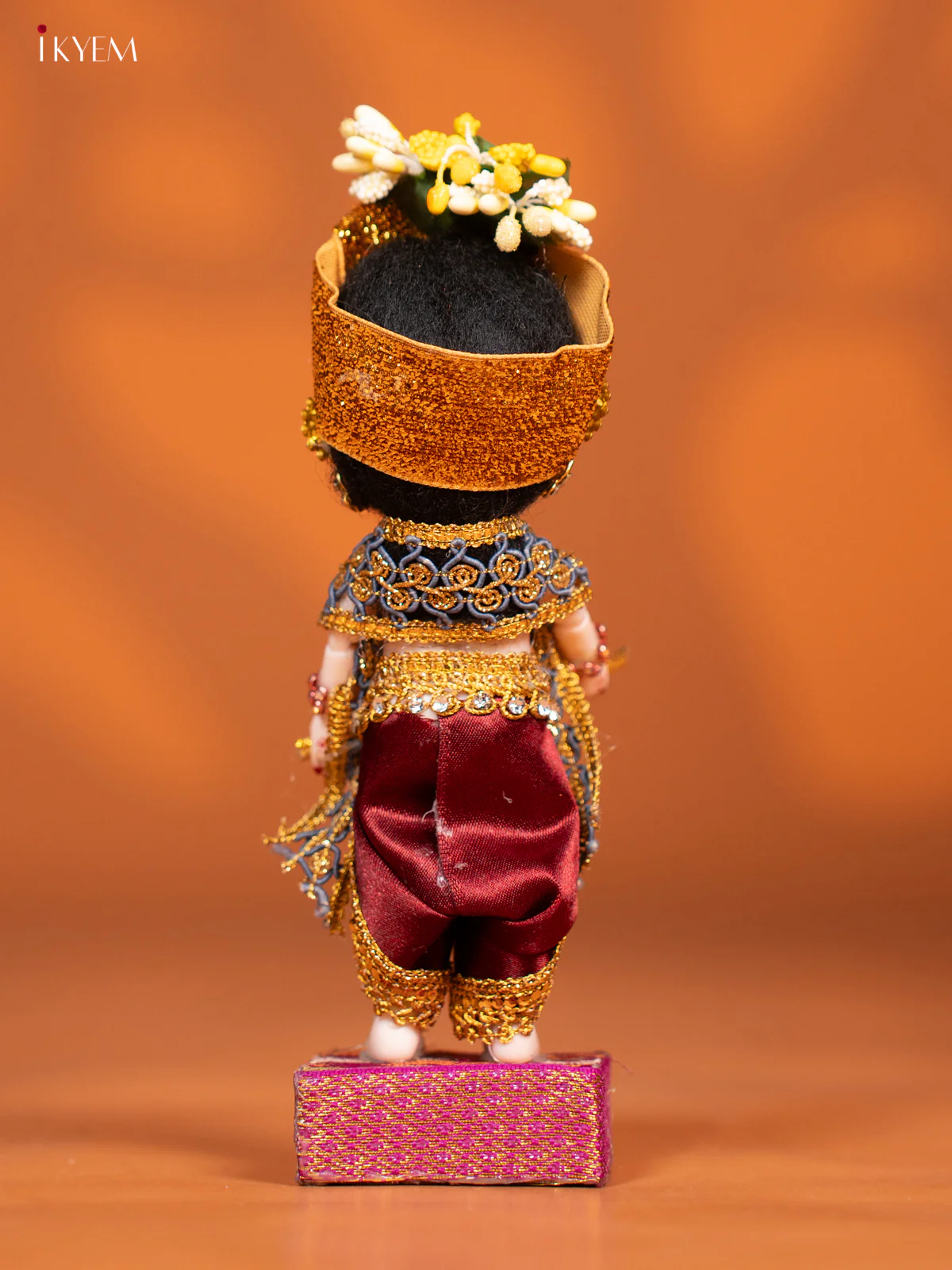 Baby Krishna with Flute - Golu Display Doll - Maroon & Green - KF04153 - Image 4