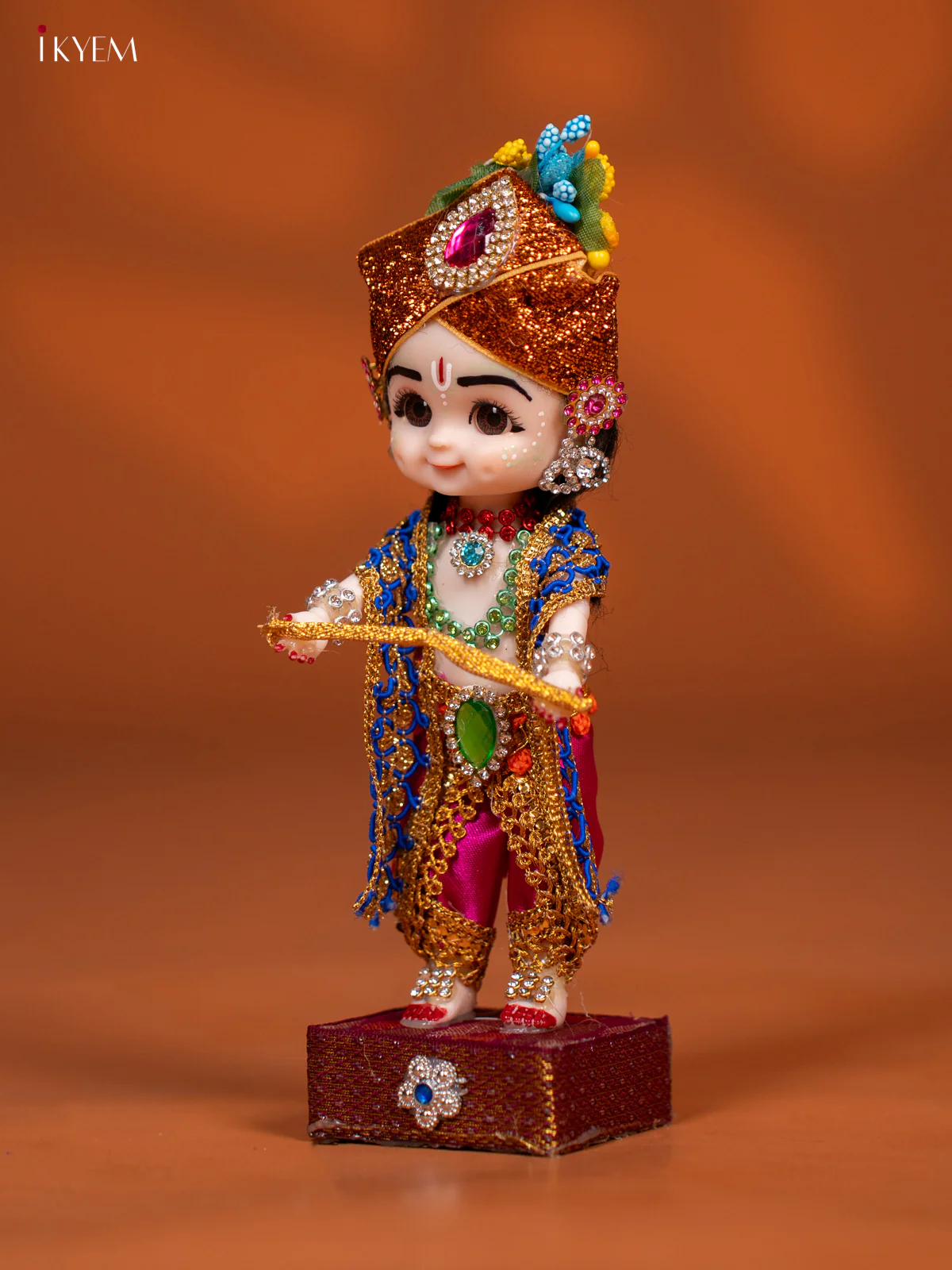 Baby Krishna with Flute - Golu Display Doll - Pink & Blue - KF04154 - Image 2