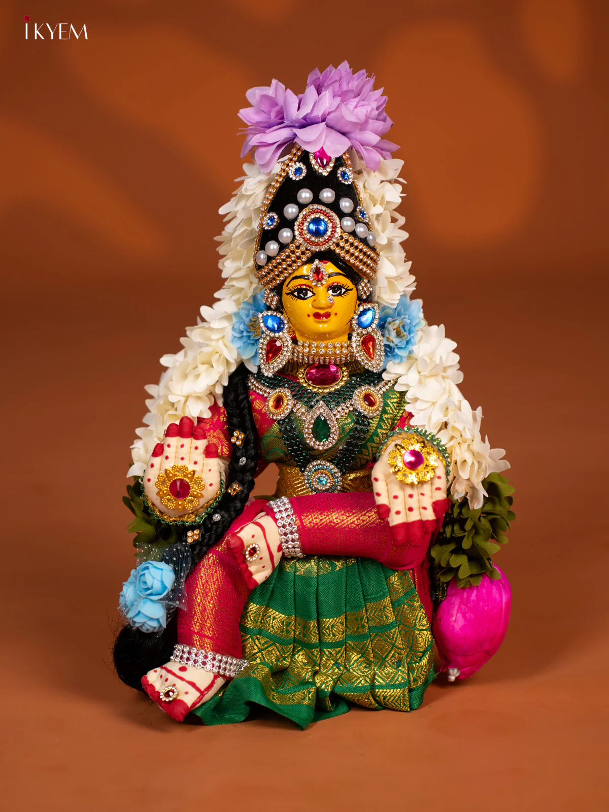 Varamahalakshmi Doll - 12 Inch - Green & Pink - KF04159