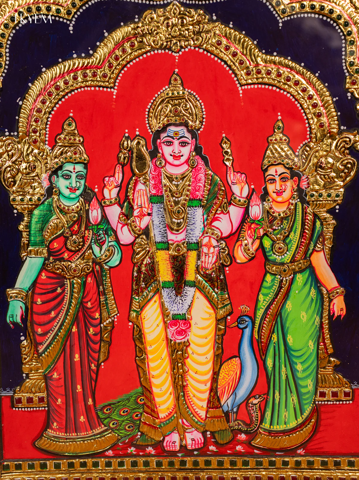Lord Murugan with Valli Deivanai - Tanjore Painting (20x24) - KF06118 - Image 2