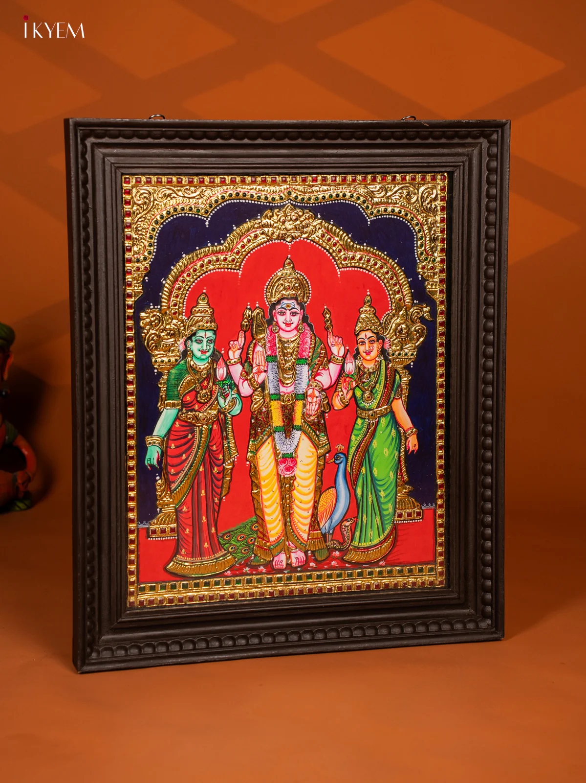 Lord Murugan with Valli Deivanai - Tanjore Painting (20x24) - KF06118 - Image 3