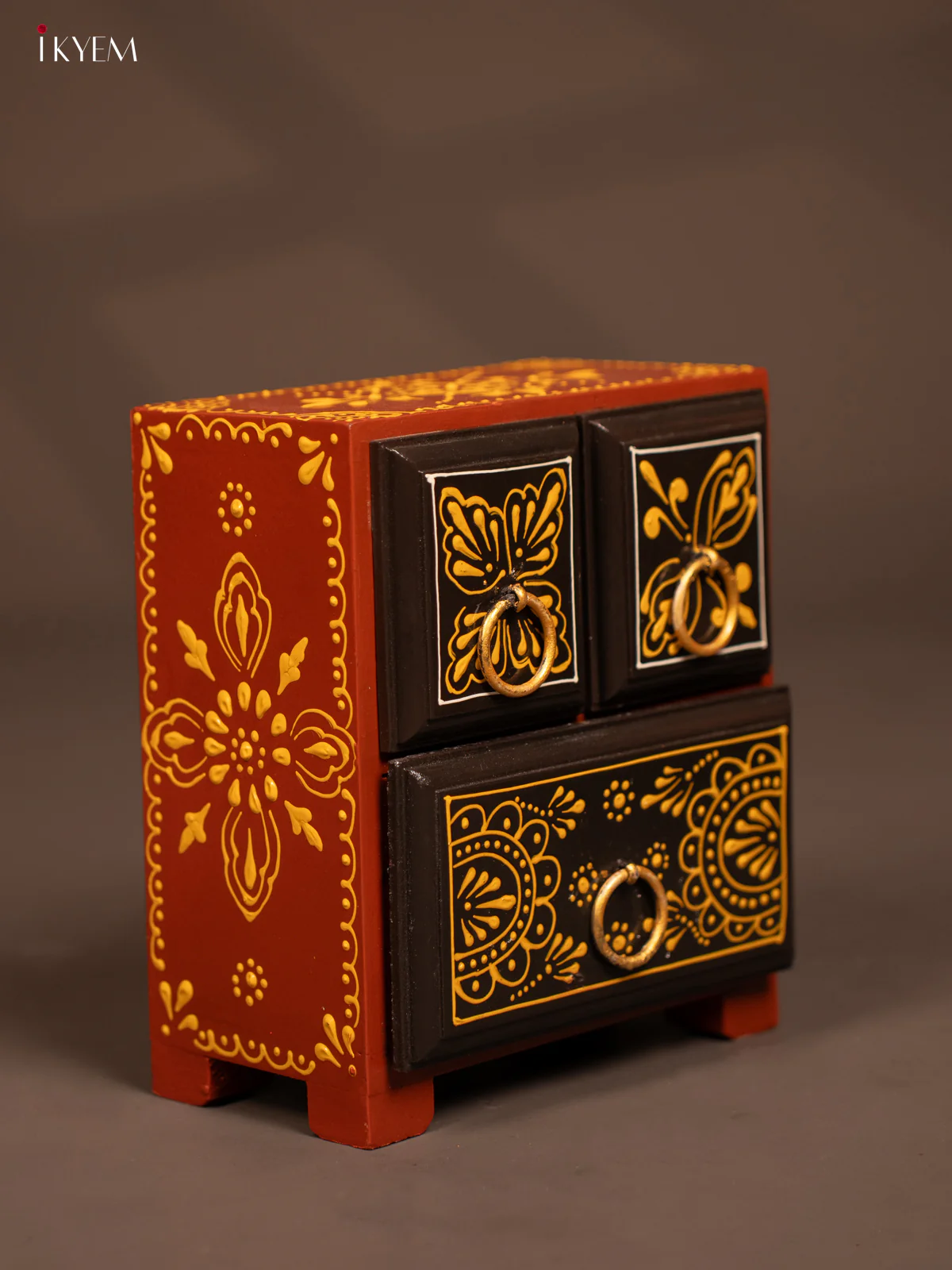 Wooden Hand Painted with 3 Drawers - Brown - KF07112 - Image 2