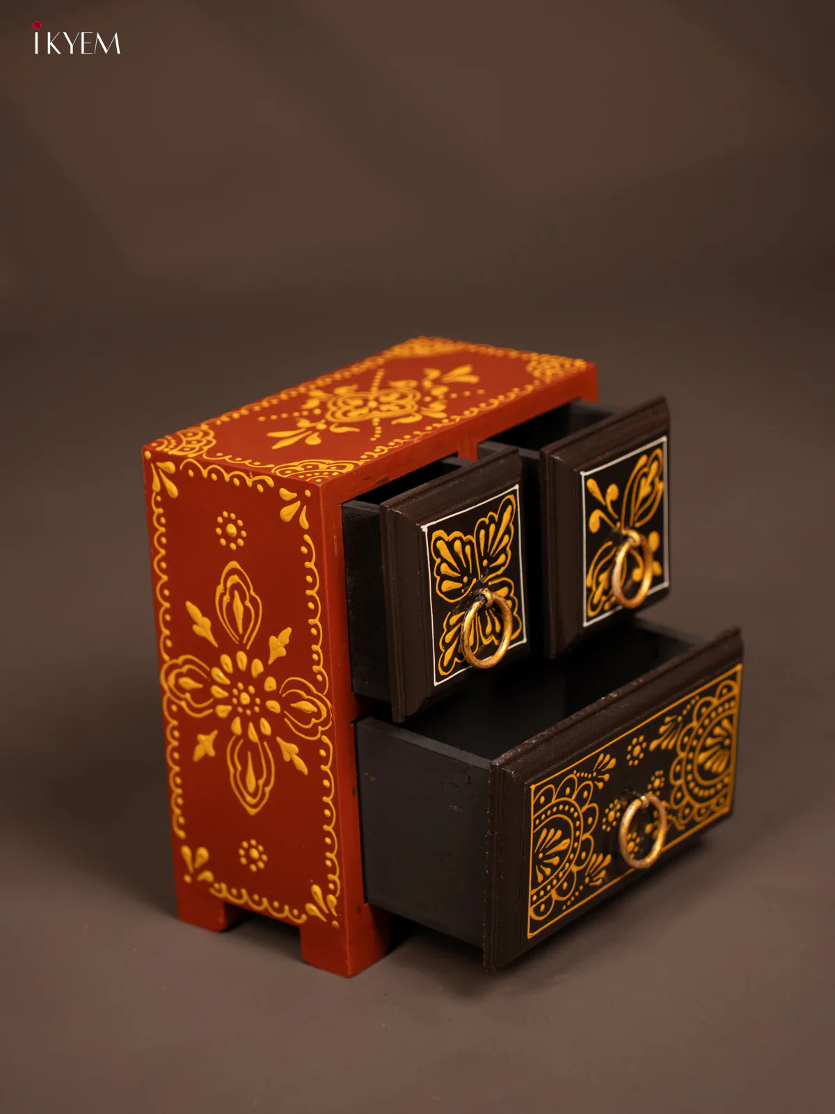 Wooden Hand Painted with 3 Drawers - Brown - KF07112 - Image 3