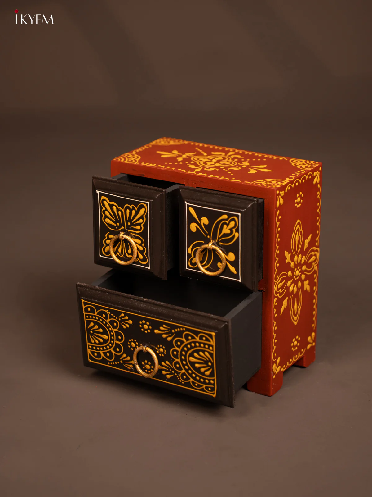 Wooden Hand Painted with 3 Drawers - Brown - KF07112 - Image 4