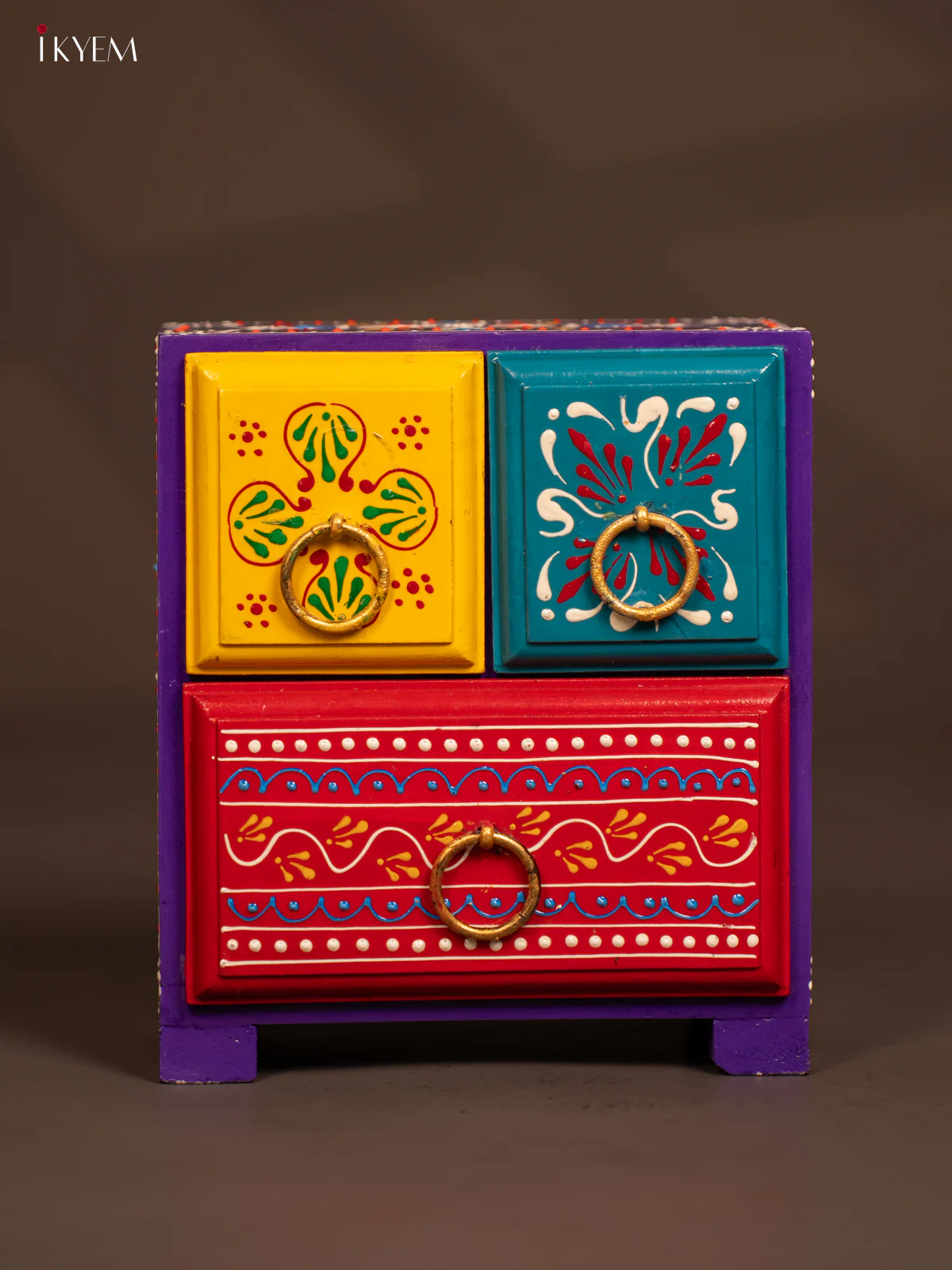 Wooden Hand Painted with 10 Drawers - Purple - KF07113