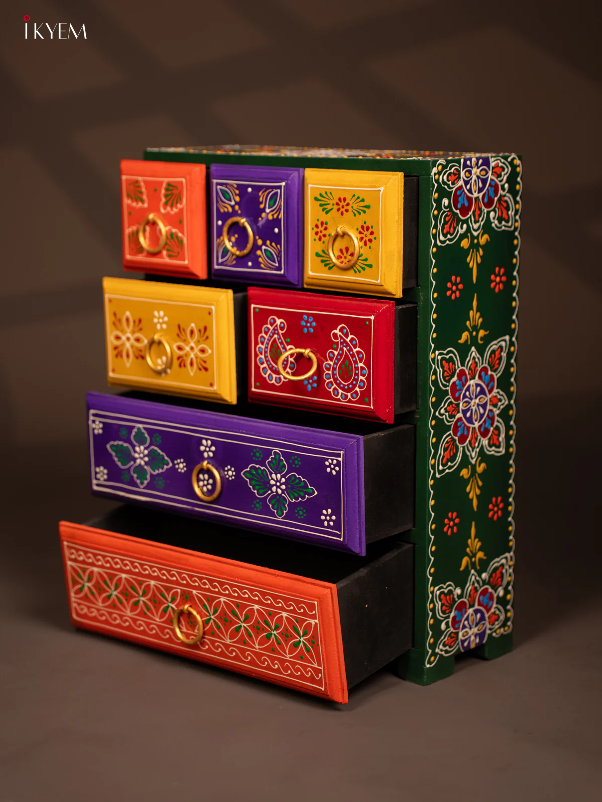 Hand-Painted Wooden Chest of 7 Drawers - 15.5 Inches - KF07117 - Image 5