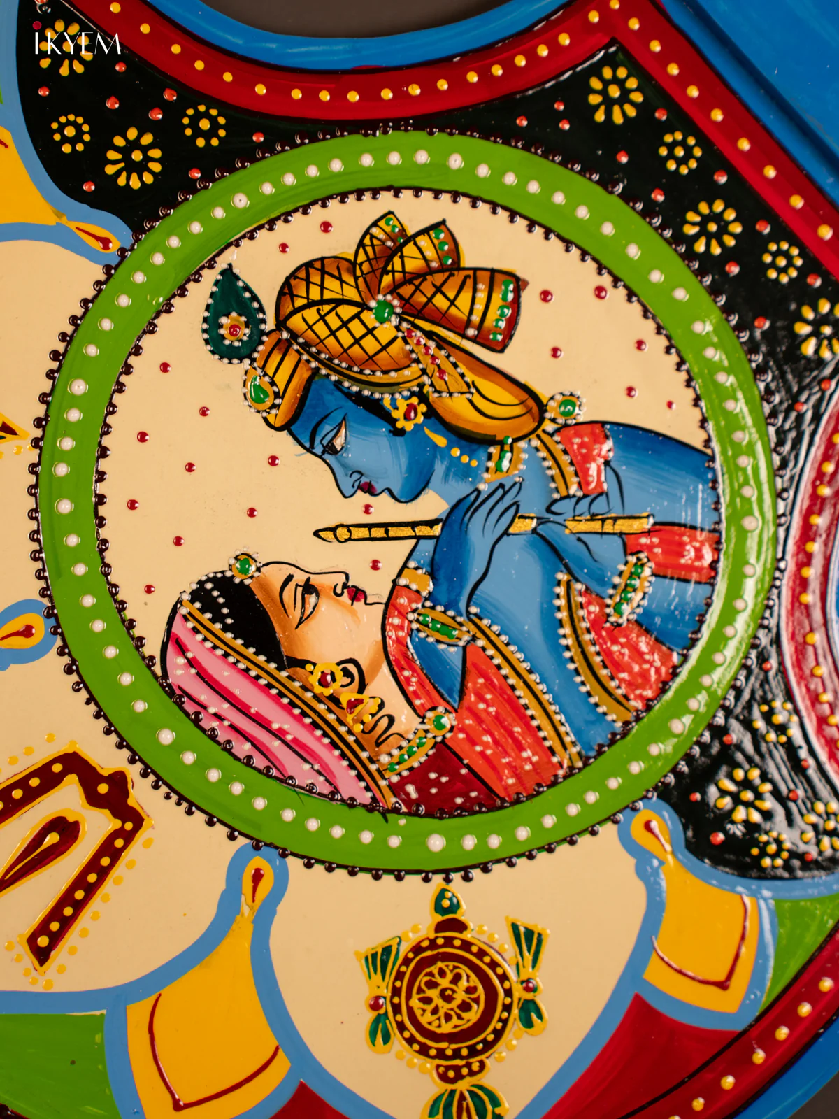 Hand-Painted Wooden Radha Krishna Wall Decor Fan - 13 Inches - KF07124 - Image 2