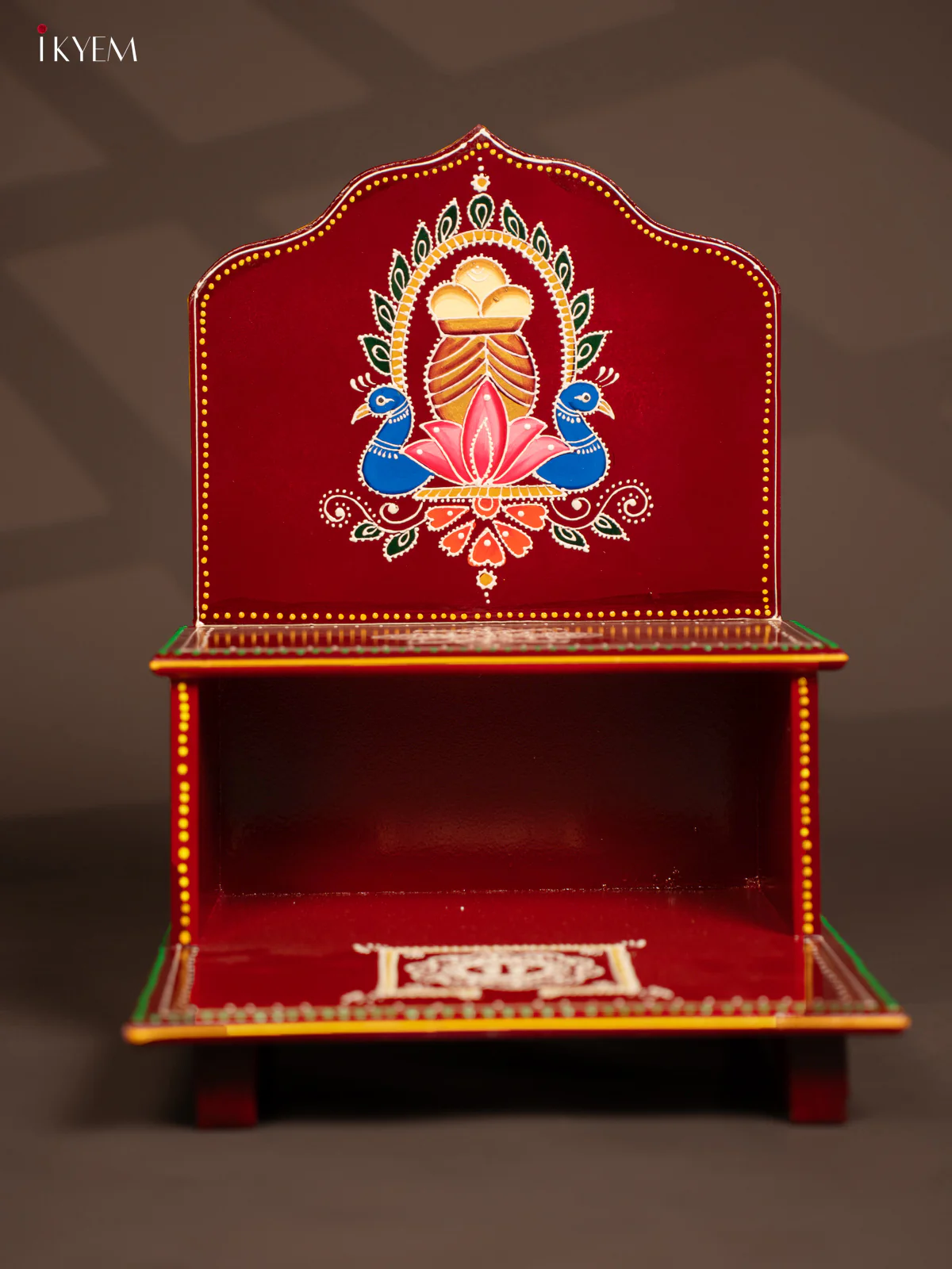 Wooden Hand Painted Pooja Stand - Maroonish Red - KF07127 - Image 2