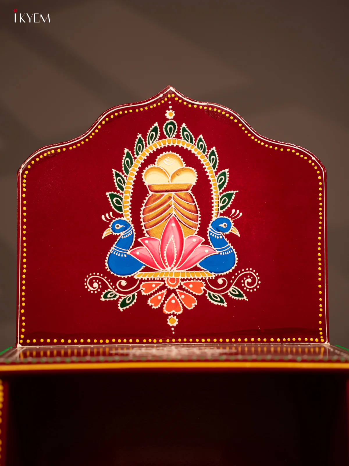Wooden Hand Painted Pooja Stand - Maroonish Red - KF07127 - Image 3